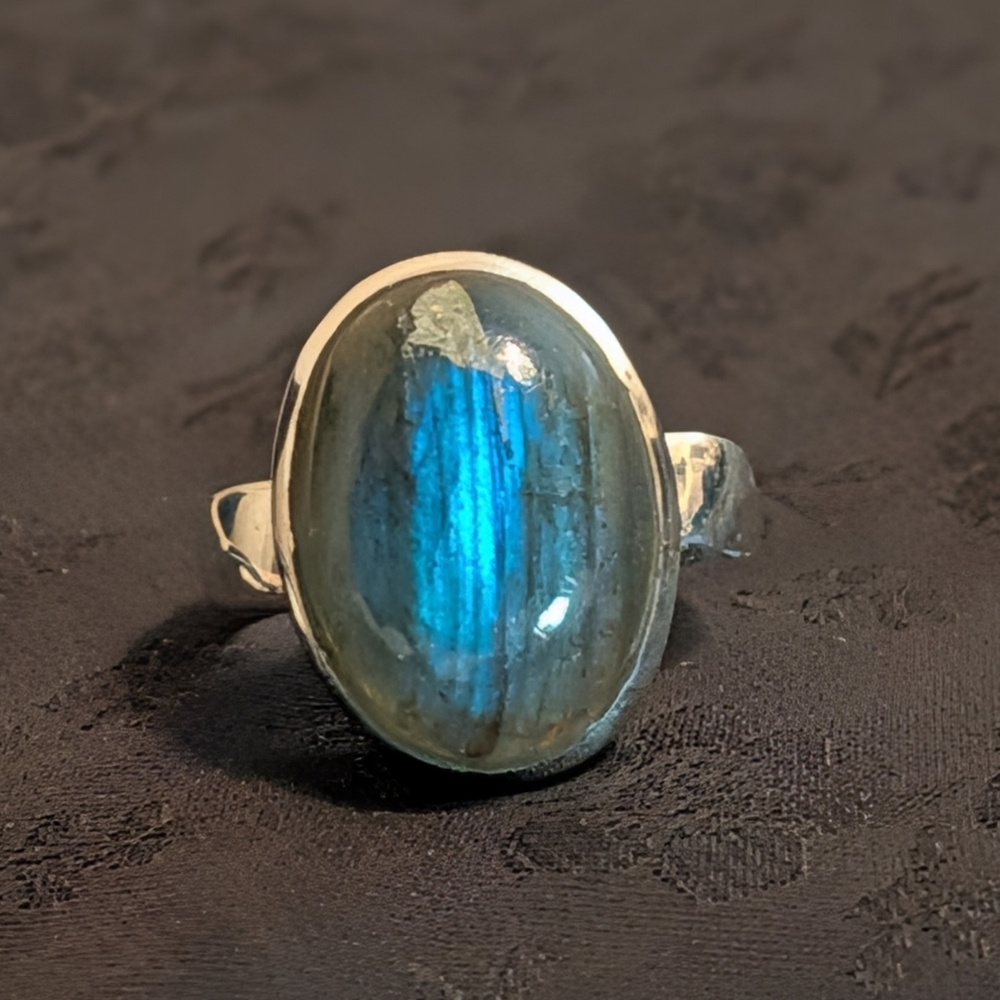 Beautiful Genuine Solid 925 Sterling Silver Ring Natural Labradorite Ring Size 6